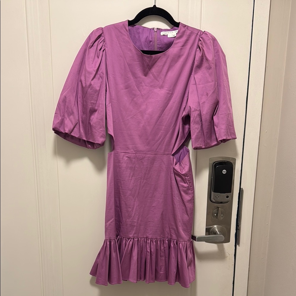 Veronica Beard Lavender Puff-Sleeve Mini Dress
